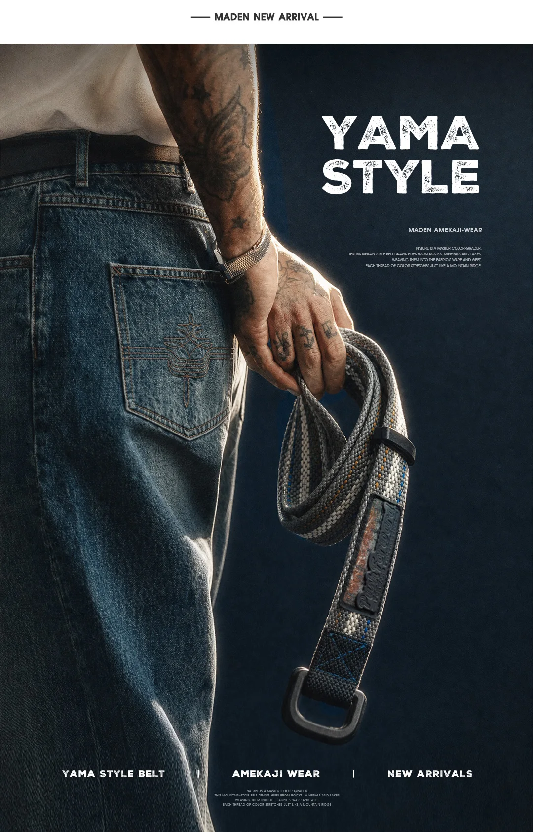 MADEN Woven Nylon Web Belt Men American Vintage No Holes Automatic Buckle Canvas-feel Thin Casual Outdoor Adjustable Waist Belt