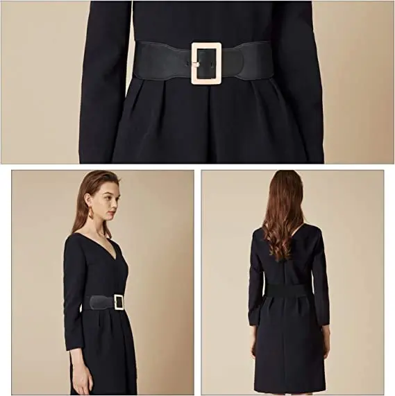 Beltox Women Dress Waist Belt Stretchy Elastic Vintage Belts for Dress Metal Buckle