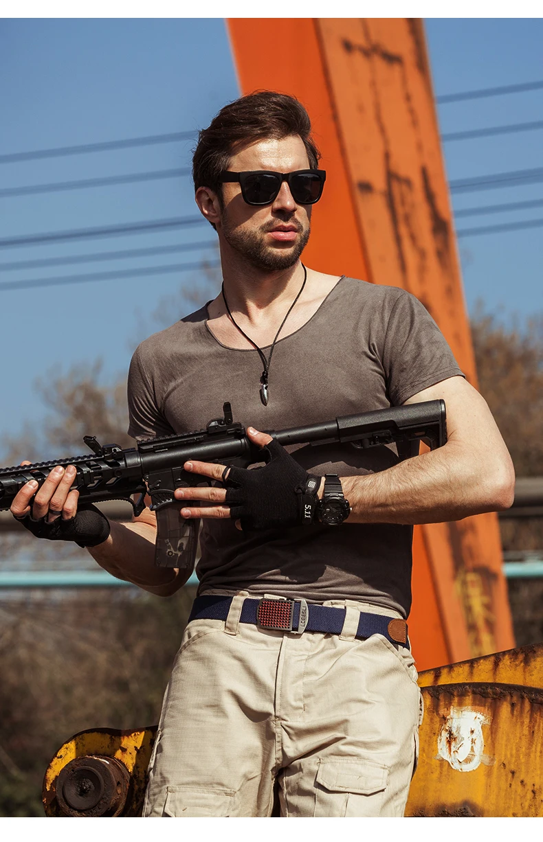 SupSindy Men Canvas Belt Luxury Hollow Metal Buckle Army Military Tactical Belts for Men Jeans Waistband Soldier Male Strap