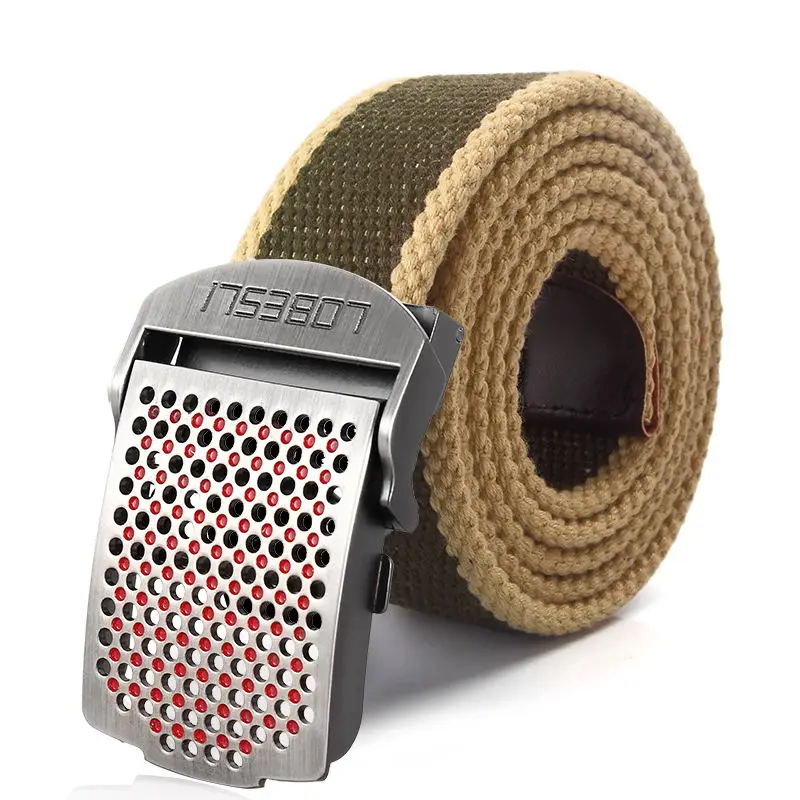 SupSindy Men Canvas Belt Luxury Hollow Metal Buckle Army Military Tactical Belts for Men Jeans Waistband Soldier Male Strap