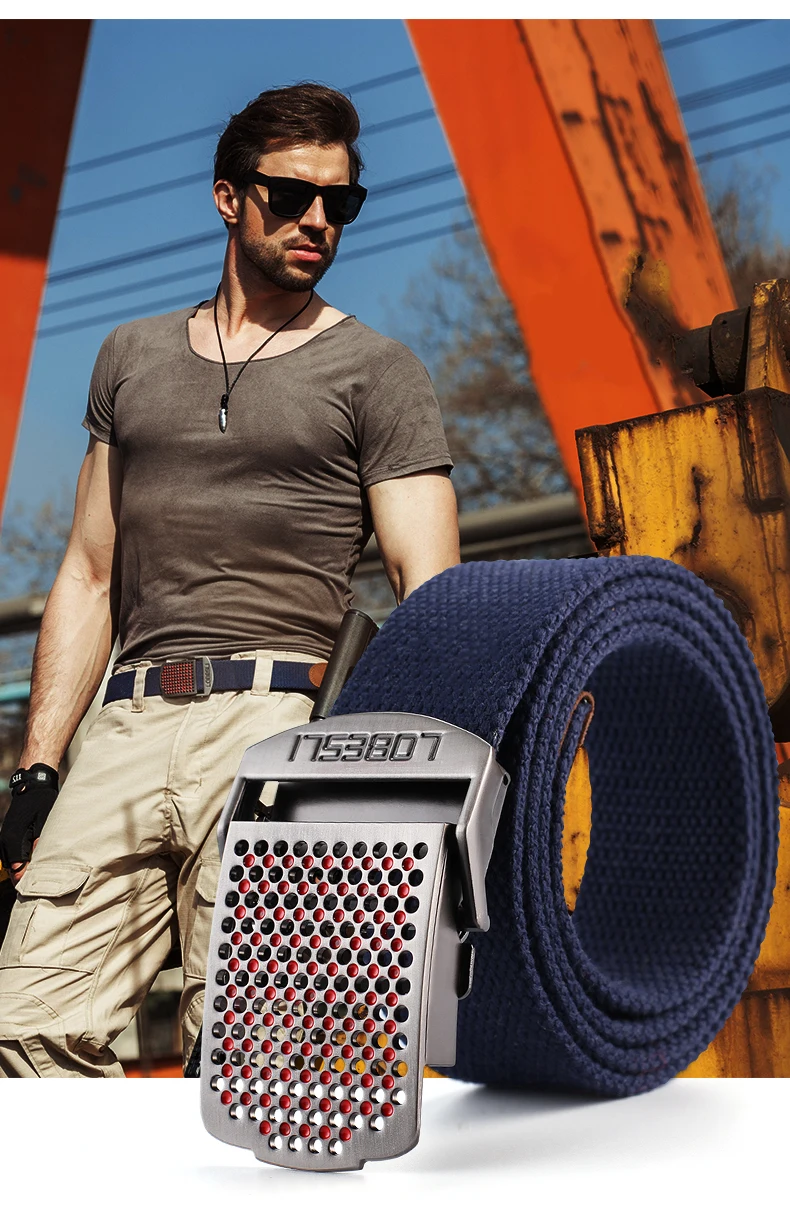 SupSindy Men Canvas Belt Luxury Hollow Metal Buckle Army Military Tactical Belts for Men Jeans Waistband Soldier Male Strap