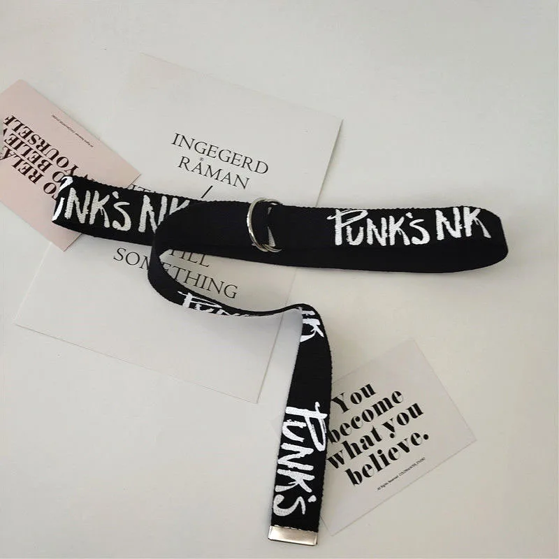 Korean Letter Canvas Belt Student Harajuku Pant Strap Double D-Ring Buckle Casual Unisex Waistband For Jeans Tactical Belts