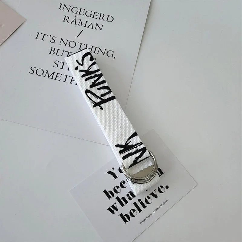 Korean Letter Canvas Belt Student Harajuku Pant Strap Double D-Ring Buckle Casual Unisex Waistband For Jeans Tactical Belts