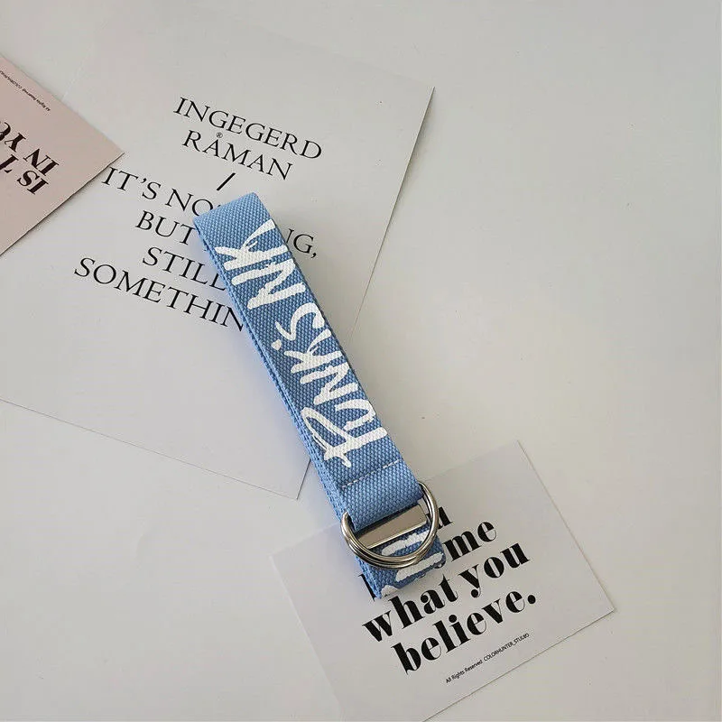 Korean Letter Canvas Belt Student Harajuku Pant Strap Double D-Ring Buckle Casual Unisex Waistband For Jeans Tactical Belts
