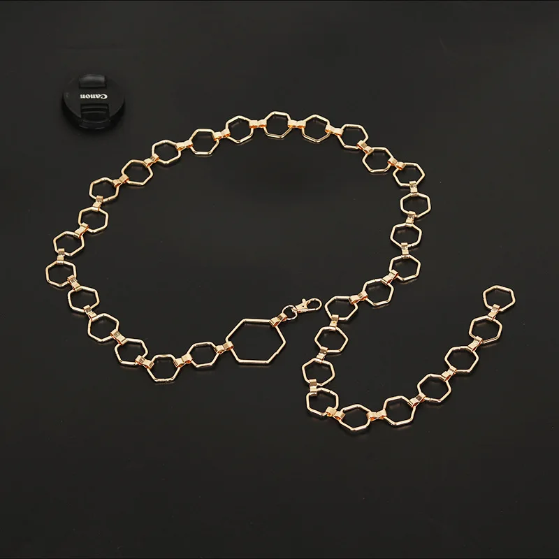 Fashion Hexagon Shape Women Waist Chain Geometric Belt For Women Gold Sliver Metal Belts Adjustable Suit Dress Ladies Waistband