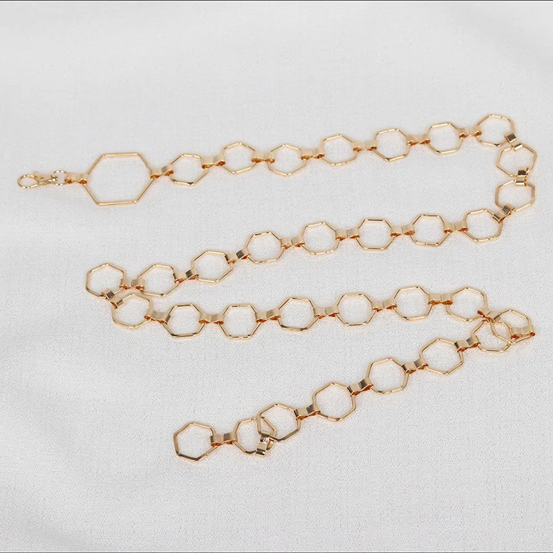 Fashion Hexagon Shape Women Waist Chain Geometric Belt For Women Gold Sliver Metal Belts Adjustable Suit Dress Ladies Waistband