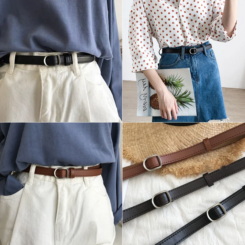 Fashion PU Leather Belt For Women Men Simple Pin Buckle Jeans Belts Clothes Decorative Korean Waistband Girdles Strap Black Belt
