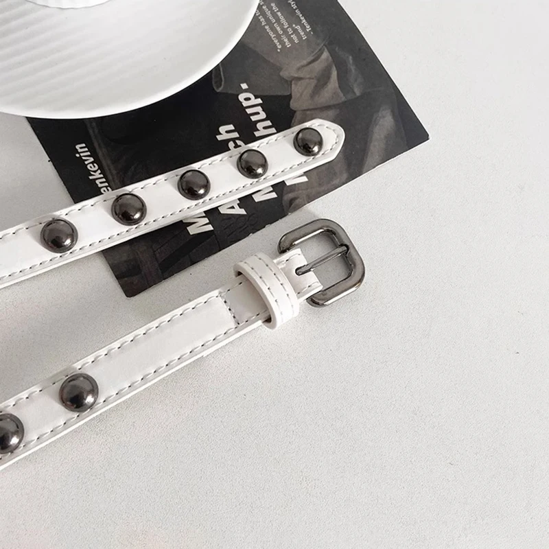 Hip Hop Punk Rivet Belt For Women Metal Pin Buckle Thin PU Leather Waist Belt Ins Korean Jeans Pants Decoration Girdle Strap