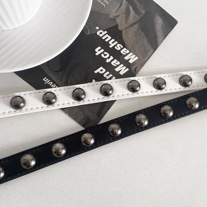 Hip Hop Punk Rivet Belt For Women Metal Pin Buckle Thin PU Leather Waist Belt Ins Korean Jeans Pants Decoration Girdle Strap