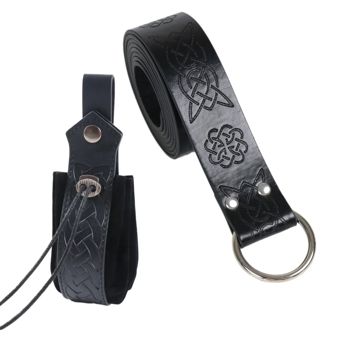 2pcs vintage embossed leather belt, purse set-unisex with o-rings, medieval Viking role-playing and Renaissance events, Hall