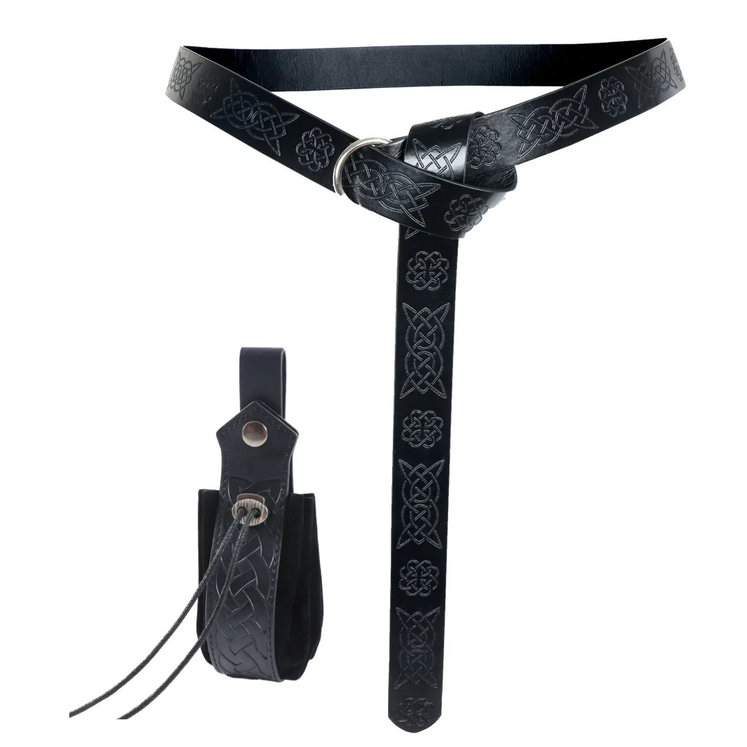 2pcs vintage embossed leather belt, purse set-unisex with o-rings, medieval Viking role-playing and Renaissance events, Hall