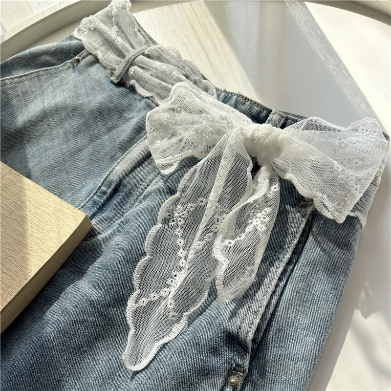 New Long Thin Lace Belt for Women Embroidery Skirt Jeans Belt White Ribbon Waist Rope Slender Strip Silk Scarf Headband