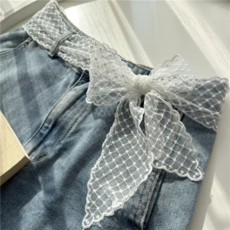New Long Thin Lace Belt for Women Embroidery Skirt Jeans Belt White Ribbon Waist Rope Slender Strip Silk Scarf Headband
