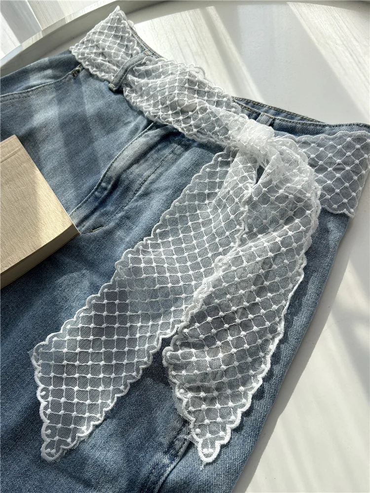 New Long Thin Lace Belt for Women Embroidery Skirt Jeans Belt White Ribbon Waist Rope Slender Strip Silk Scarf Headband