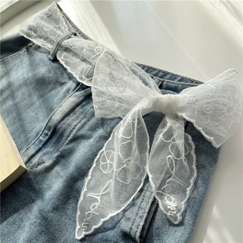 New Long Thin Lace Belt for Women Embroidery Skirt Jeans Belt White Ribbon Waist Rope Slender Strip Silk Scarf Headband
