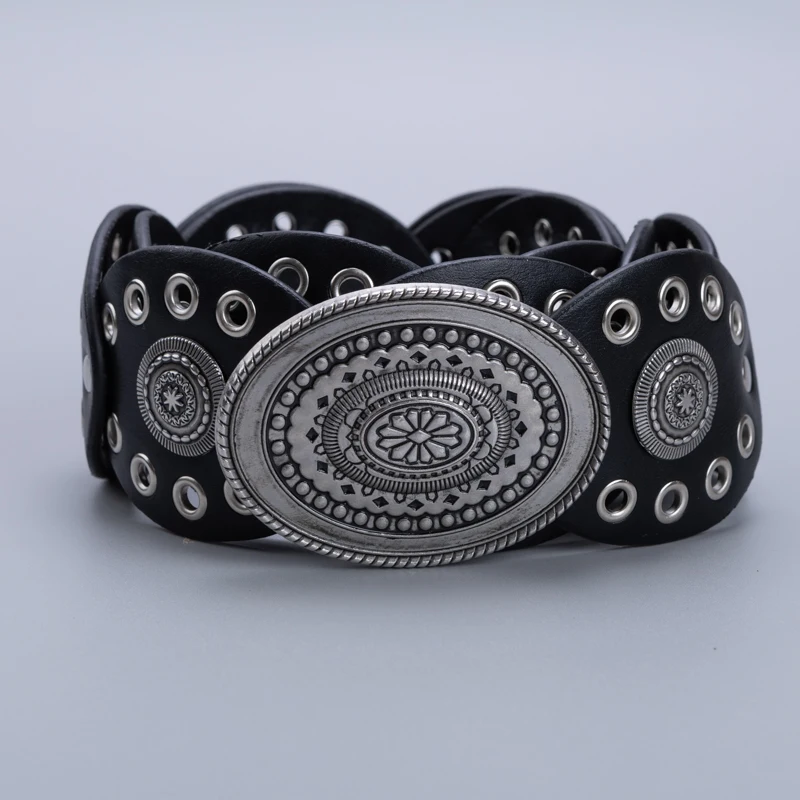 Cowgirl Cowboy Hollowed out oval PU eyeletPunk performance Ladie's Belts Retro Waist Decorate accessory Girdle On Clothing Coa