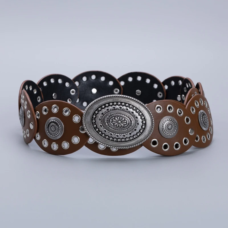 Cowgirl Cowboy Hollowed out oval PU eyeletPunk performance Ladie's Belts Retro Waist Decorate accessory Girdle On Clothing Coa