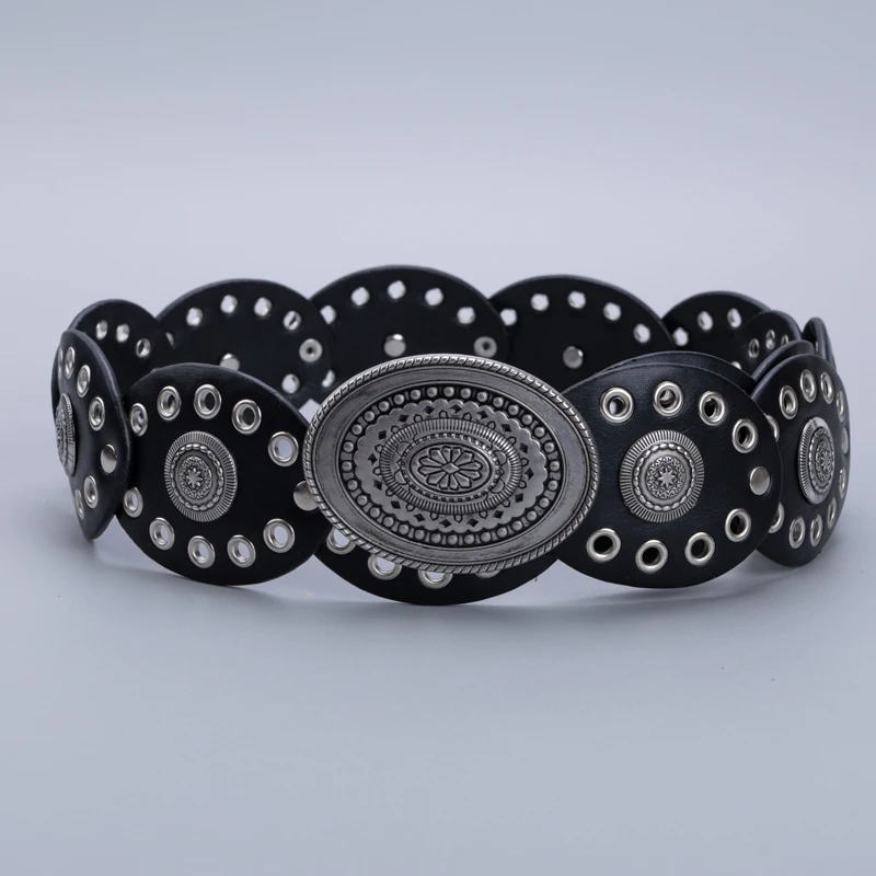 Cowgirl Cowboy Hollowed out oval PU eyeletPunk performance Ladie's Belts Retro Waist Decorate accessory Girdle On Clothing Coa