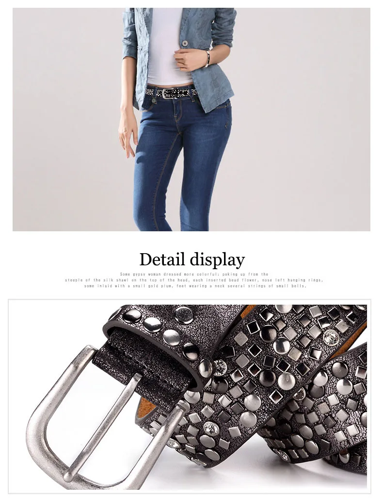 SupSindy Women Leather Belt Geometric Rivets Pin Buckle PU Belts For Women Jeans Luxury Designer Brand Waistband Female Black