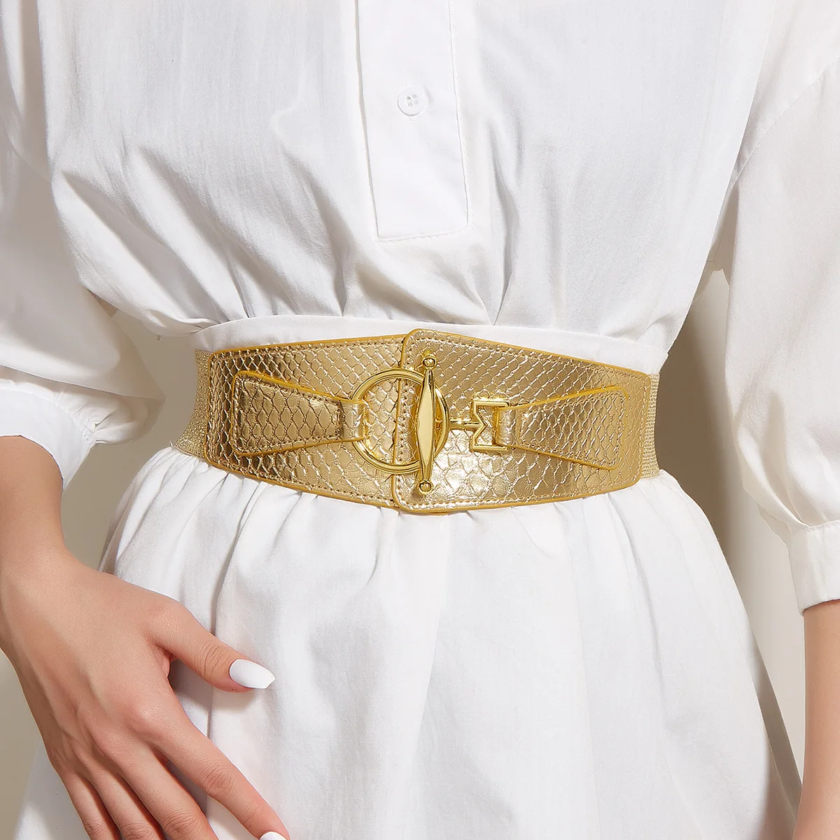 5x68cm Fashion Women Gold Silver PU Leather Elastic Cummerbunds Female Dress Corsets Waistband Decoration Stretch Wide Belt