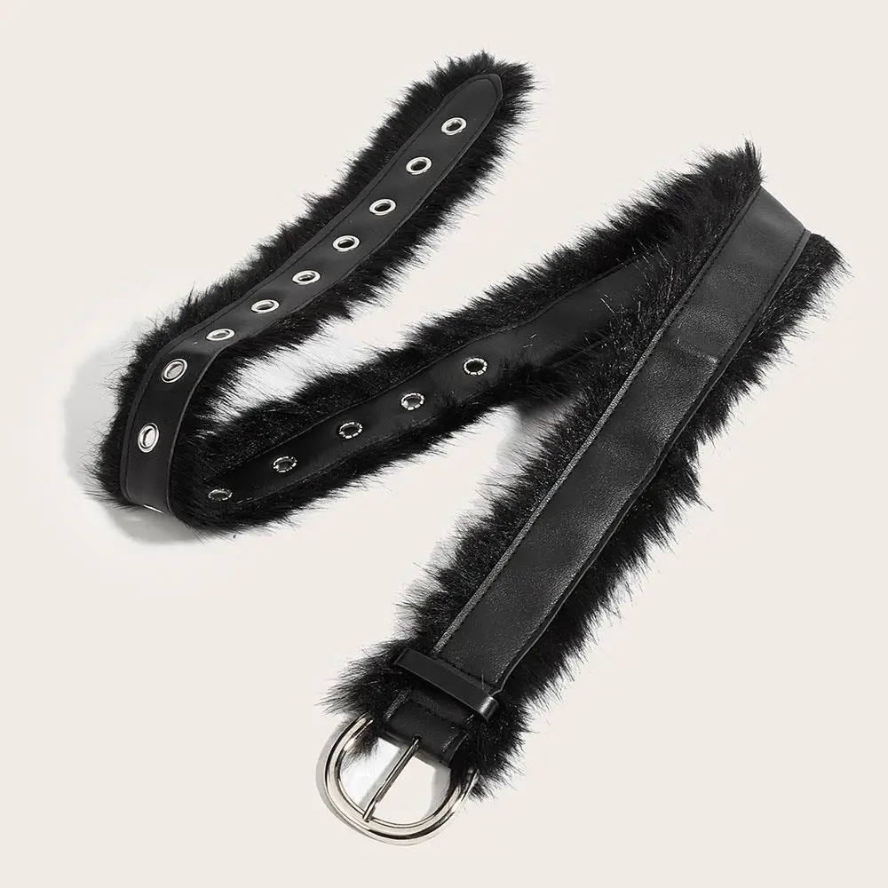 PU Belts Y2K Punk Waistband Women Fashion Plush Belt Faux Fur Waist Belt Pin Buckle Jeans Decor Belt Spice Girl Casual Strap