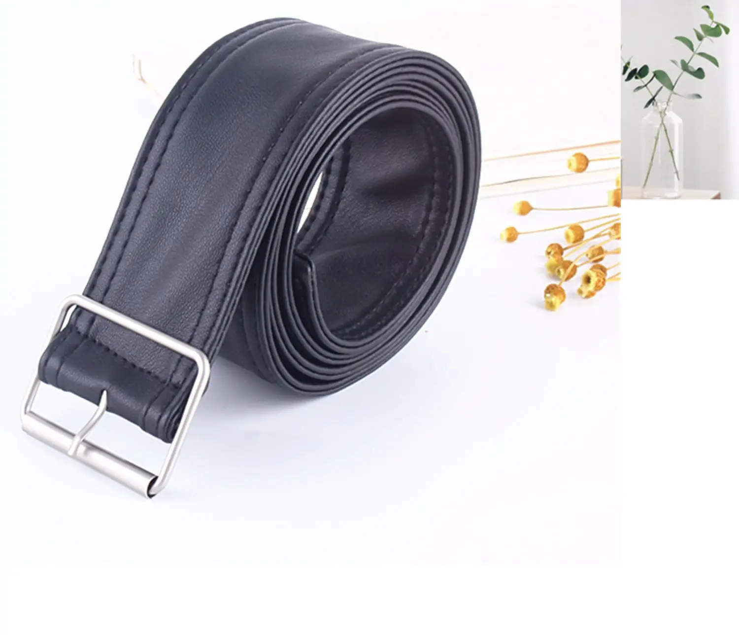 Fashion Luxury Width Black Leather Belts for Women Corset Belt Trench Coat Fur Clothing Ladies Strap Female Waistband