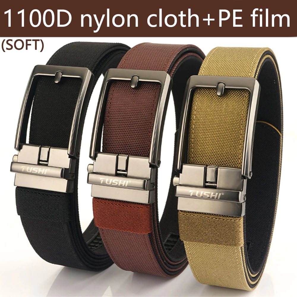 TUSHI New Tactical Pistol Airsoft Gun Belt for Men Metal Automatic Buckle Military Belt Tight Nylon Casual Soft Belt Male Girdle