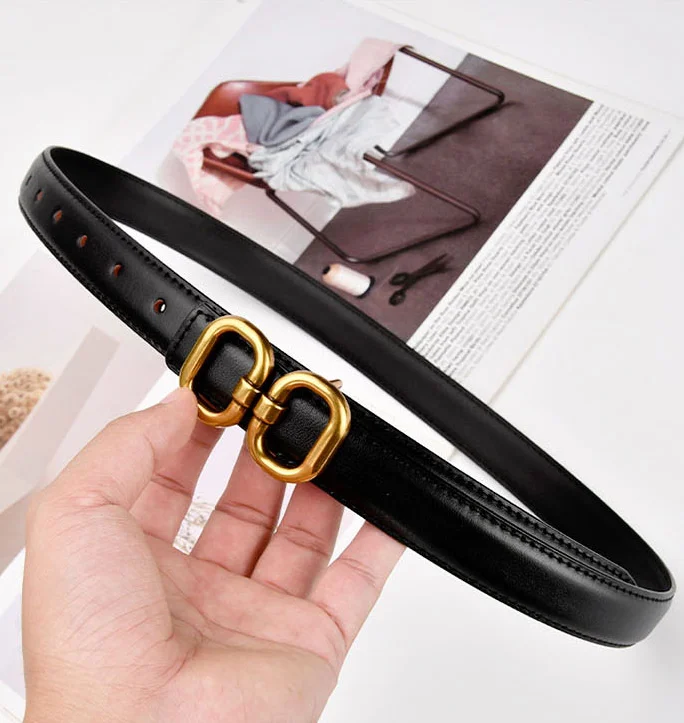 DINISITON New Women's Belt Classic Gold Pin Buckle Belt Fashion PU Leather Premium Feeling Pant Belts