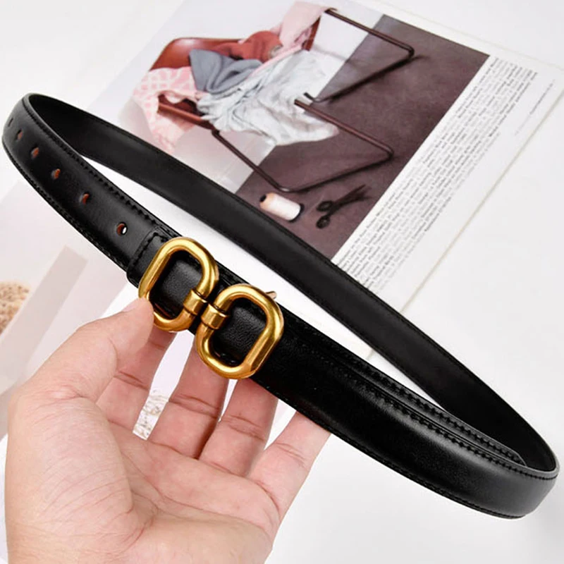 DINISITON New Women's Belt Classic Gold Pin Buckle Belt Fashion PU Leather Premium Feeling Pant Belts