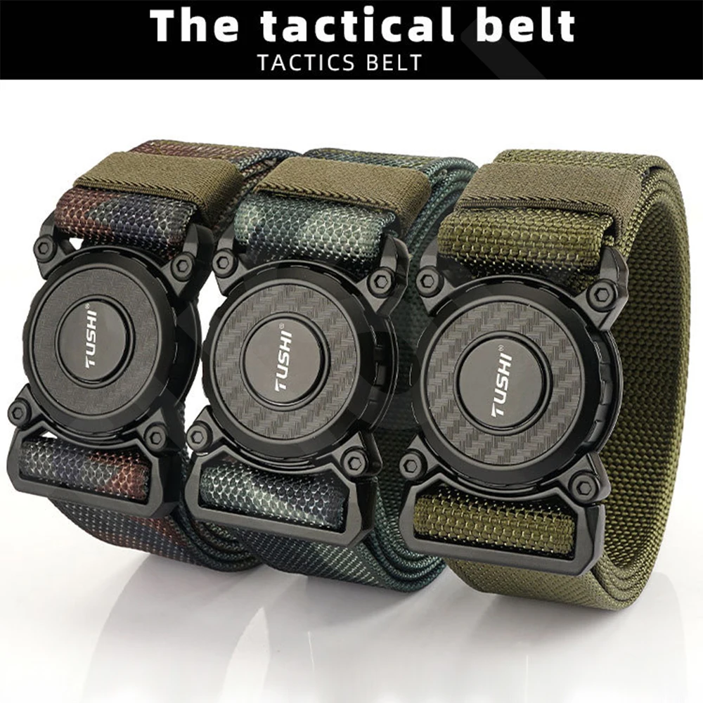 TUSHI Genuine Tactical Belt Quick Release Outdoor Military Belt Soft Real Nylon Sports Accessories Men and Women Black Belt