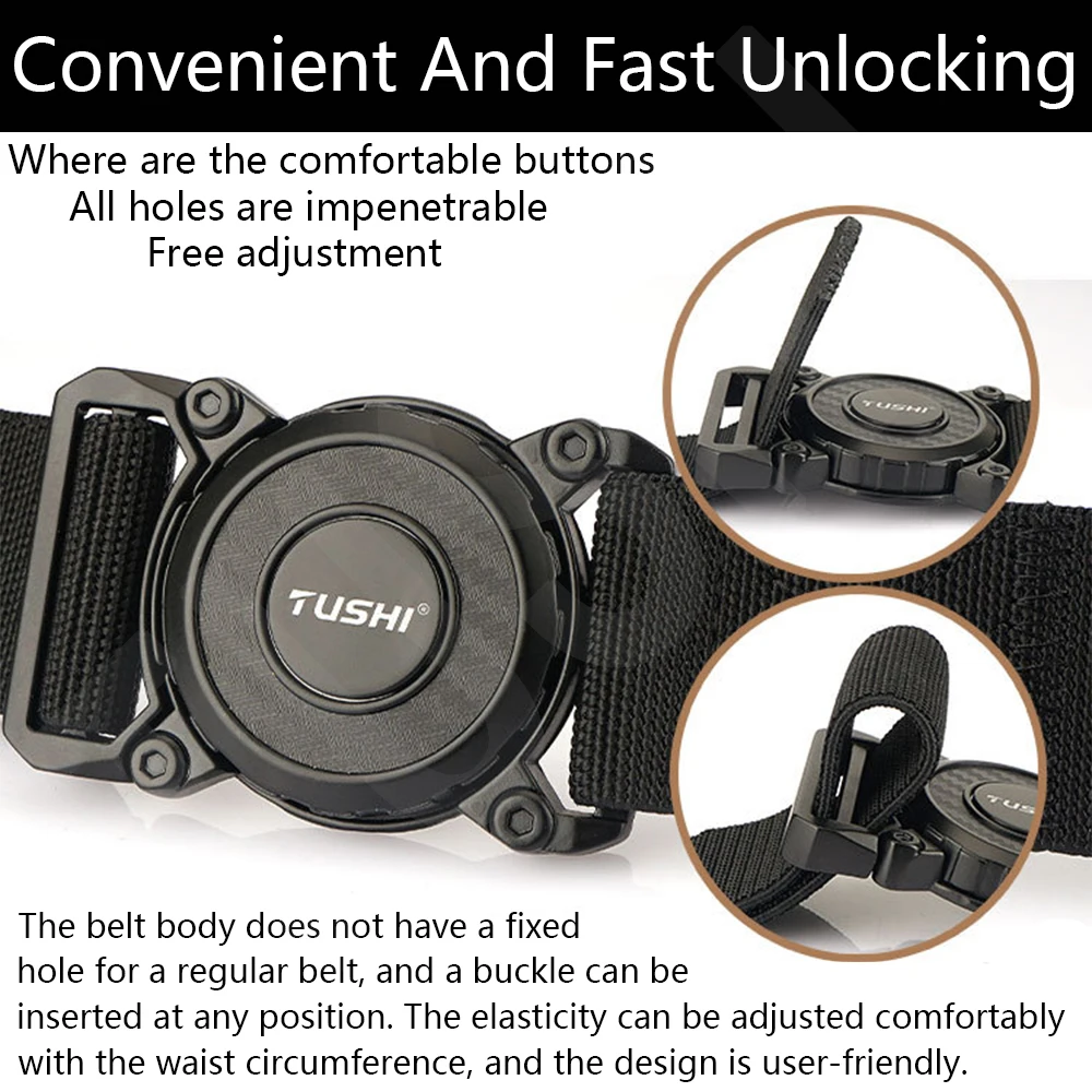 TUSHI Genuine Tactical Belt Quick Release Outdoor Military Belt Soft Real Nylon Sports Accessories Men and Women Black Belt