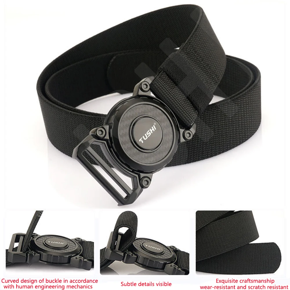 TUSHI Genuine Tactical Belt Quick Release Outdoor Military Belt Soft Real Nylon Sports Accessories Men and Women Black Belt
