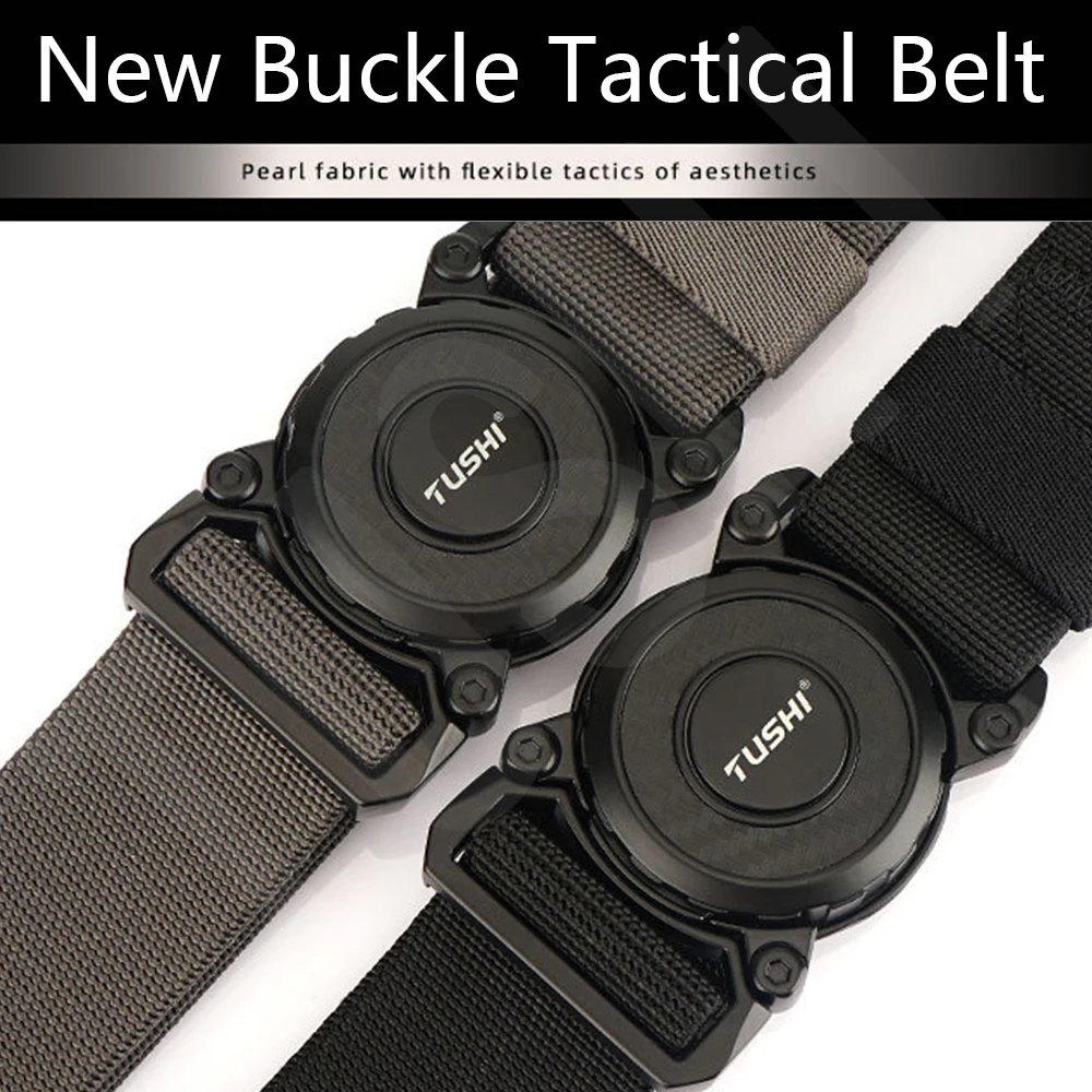 TUSHI Genuine Tactical Belt Quick Release Outdoor Military Belt Soft Real Nylon Sports Accessories Men and Women Black Belt