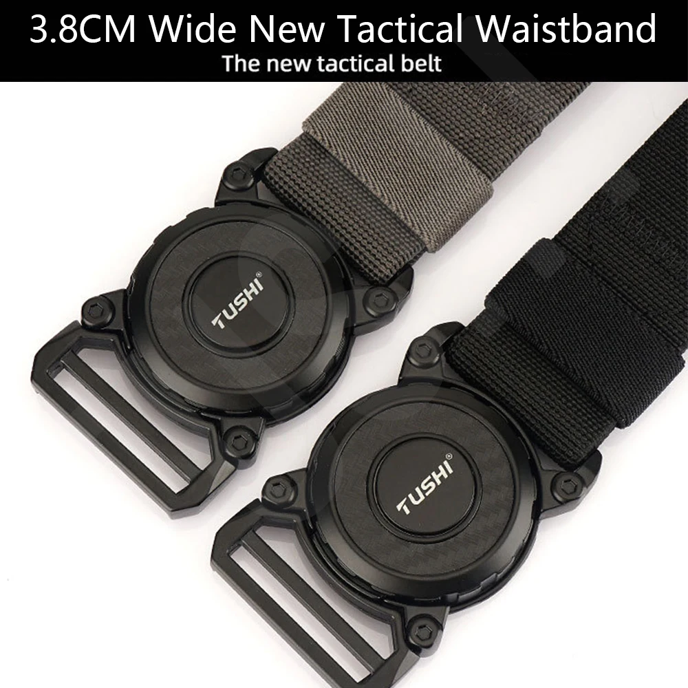 TUSHI Genuine Tactical Belt Quick Release Outdoor Military Belt Soft Real Nylon Sports Accessories Men and Women Black Belt