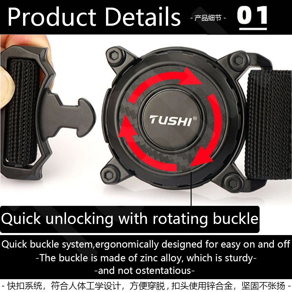 TUSHI Genuine Tactical Belt Quick Release Outdoor Military Belt Soft Real Nylon Sports Accessories Men and Women Black Belt