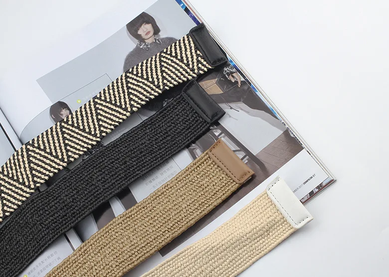 Spring and summer dress decorative belt Wood buckle women fashion simple wild elastic braided belt bohemian Weaving accessories