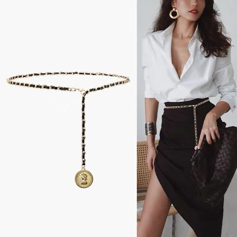 Fashion Chain Belt Female Waist Metal Belts For Women Luxury Tassel Thin Waistband Dress Coat Adjustable Corset