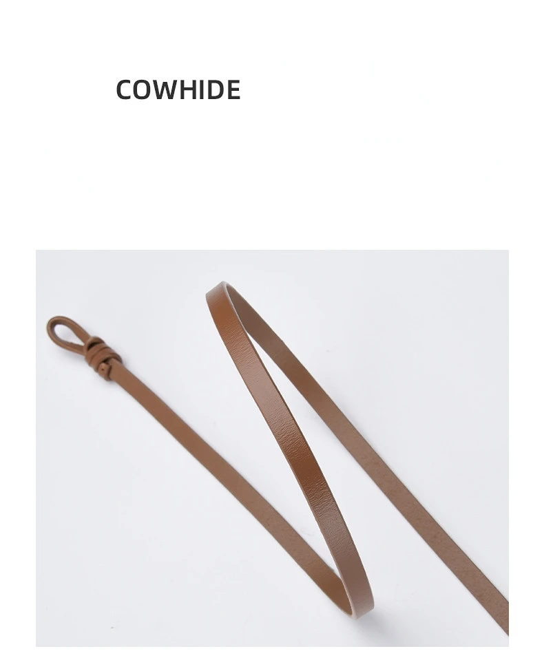 1cm High Quality Real Cowskin Leather Belt Fashion Knot Buckle Retro Ladies Thin Belts for Women Wild Jumpsuit Ladies Ceinture