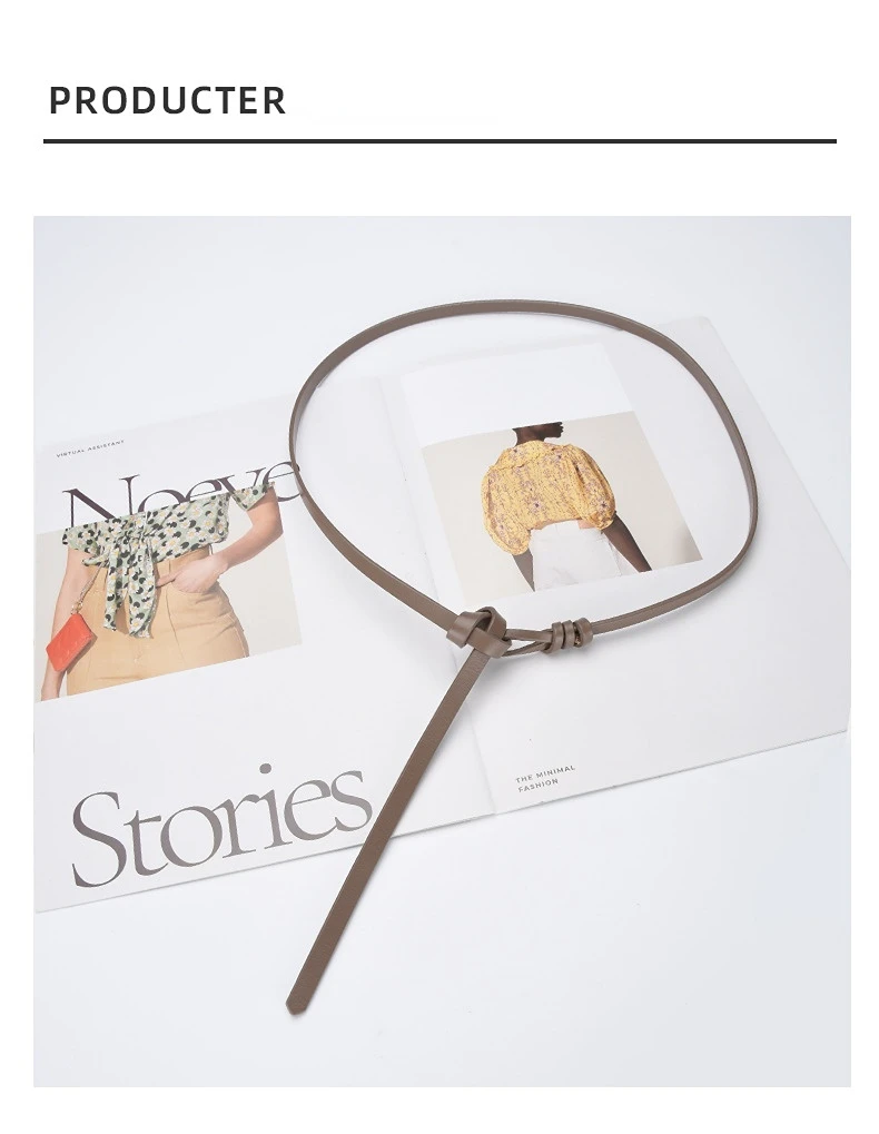 1cm High Quality Real Cowskin Leather Belt Fashion Knot Buckle Retro Ladies Thin Belts for Women Wild Jumpsuit Ladies Ceinture