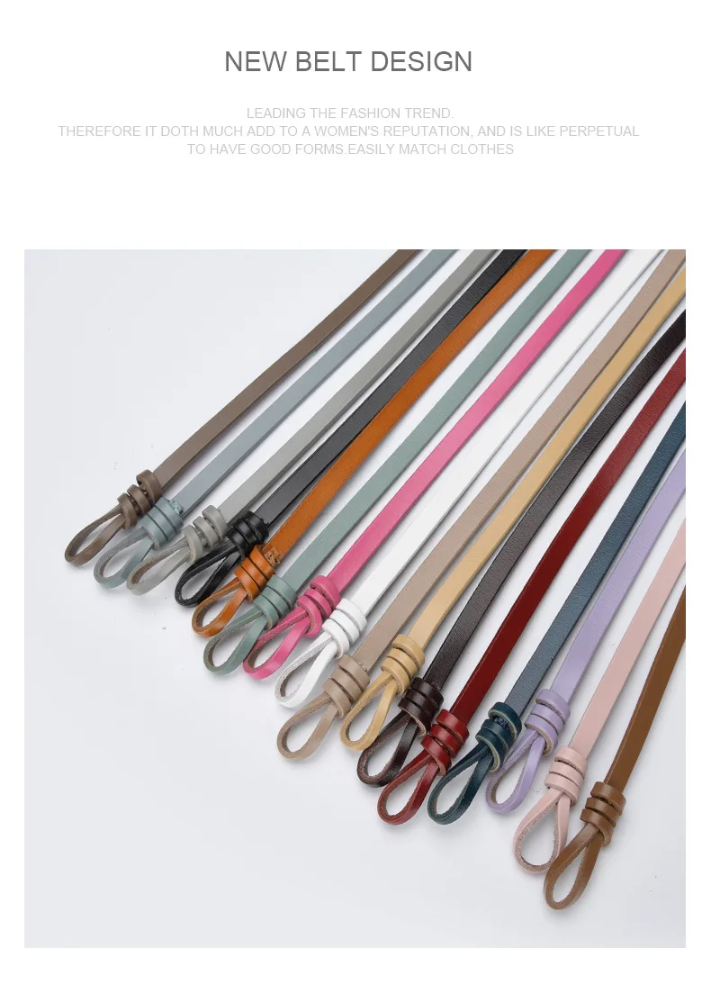 1cm High Quality Real Cowskin Leather Belt Fashion Knot Buckle Retro Ladies Thin Belts for Women Wild Jumpsuit Ladies Ceinture
