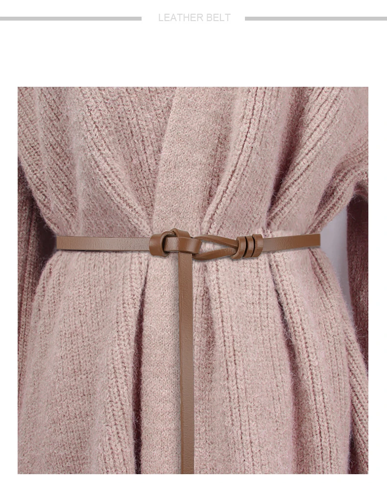 1cm High Quality Real Cowskin Leather Belt Fashion Knot Buckle Retro Ladies Thin Belts for Women Wild Jumpsuit Ladies Ceinture