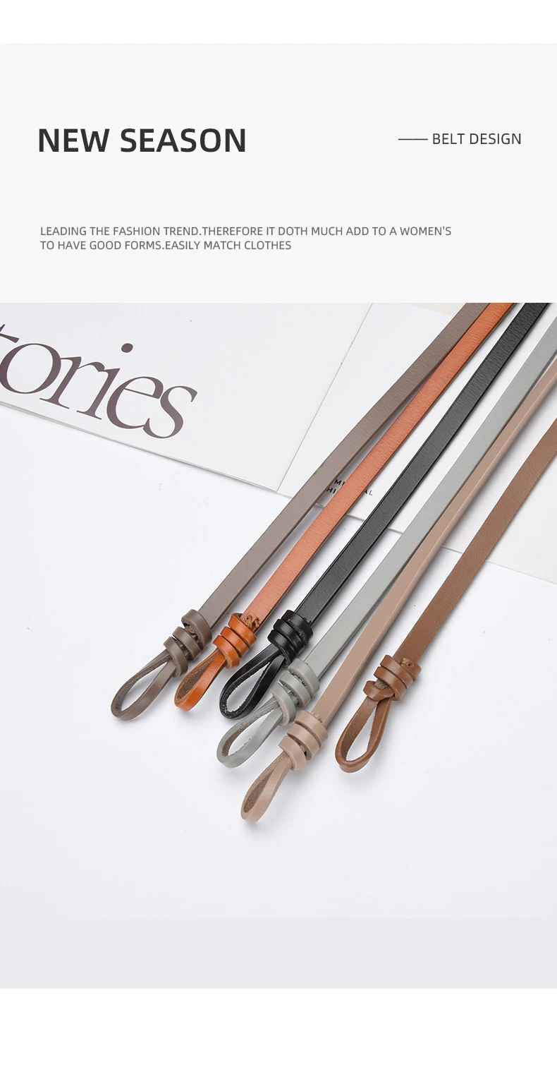 1cm High Quality Real Cowskin Leather Belt Fashion Knot Buckle Retro Ladies Thin Belts for Women Wild Jumpsuit Ladies Ceinture