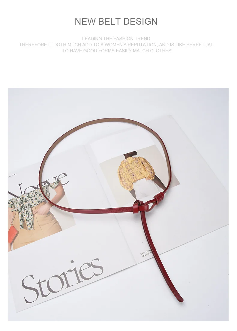1cm High Quality Real Cowskin Leather Belt Fashion Knot Buckle Retro Ladies Thin Belts for Women Wild Jumpsuit Ladies Ceinture