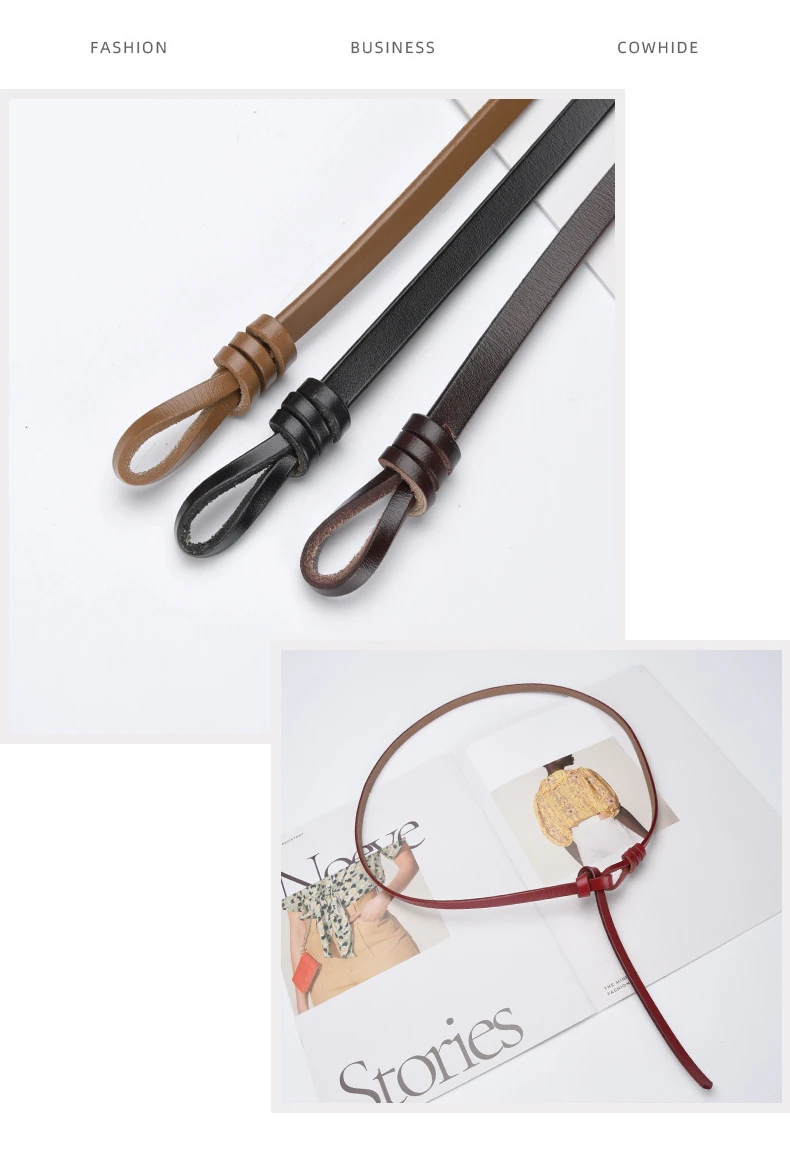 1cm High Quality Real Cowskin Leather Belt Fashion Knot Buckle Retro Ladies Thin Belts for Women Wild Jumpsuit Ladies Ceinture