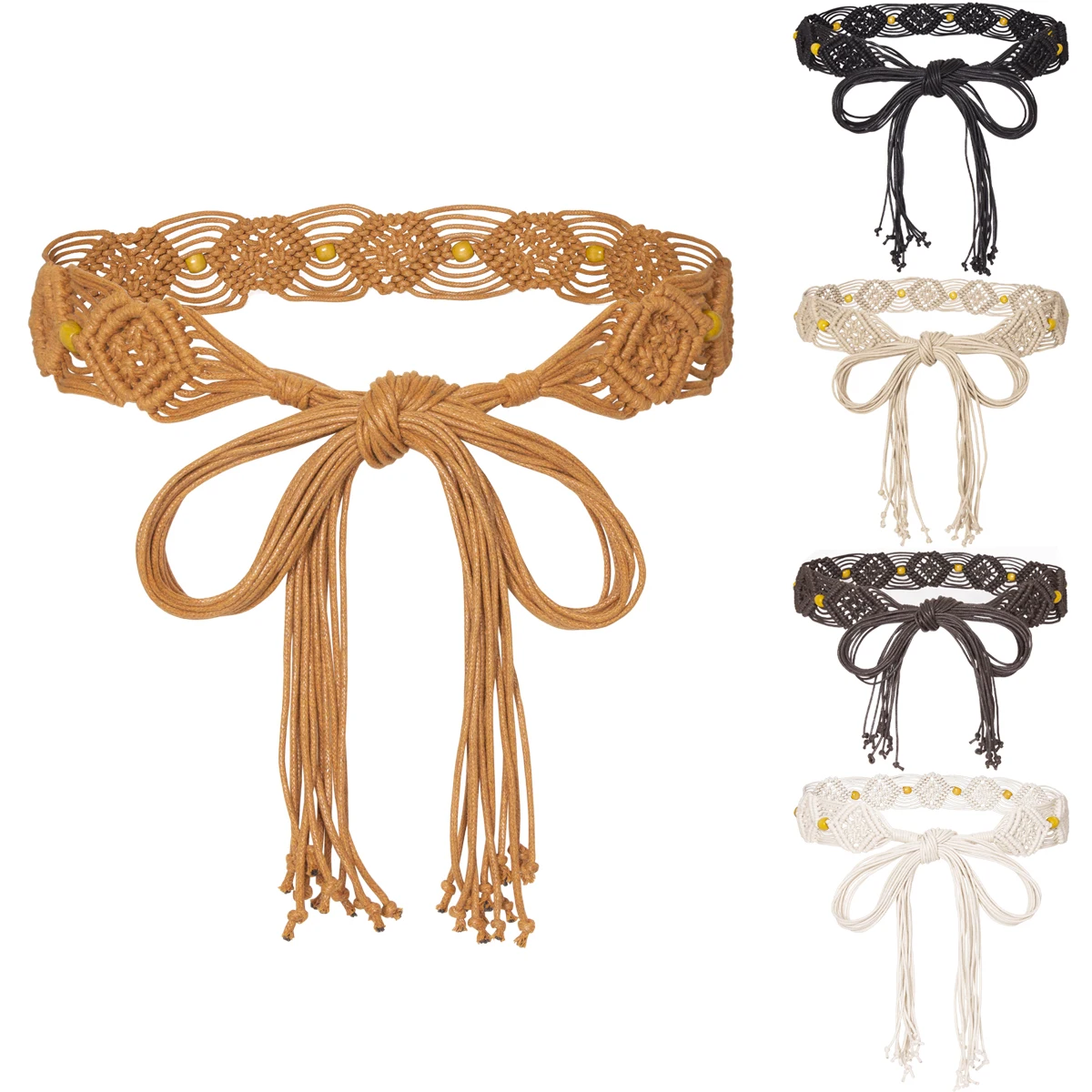 SISHION 2025 Women Woven Waist Belt Crochet Summer Beach Handwoven Rope Braided Skinny Dress Belts Waistband Bohemian TCS356
