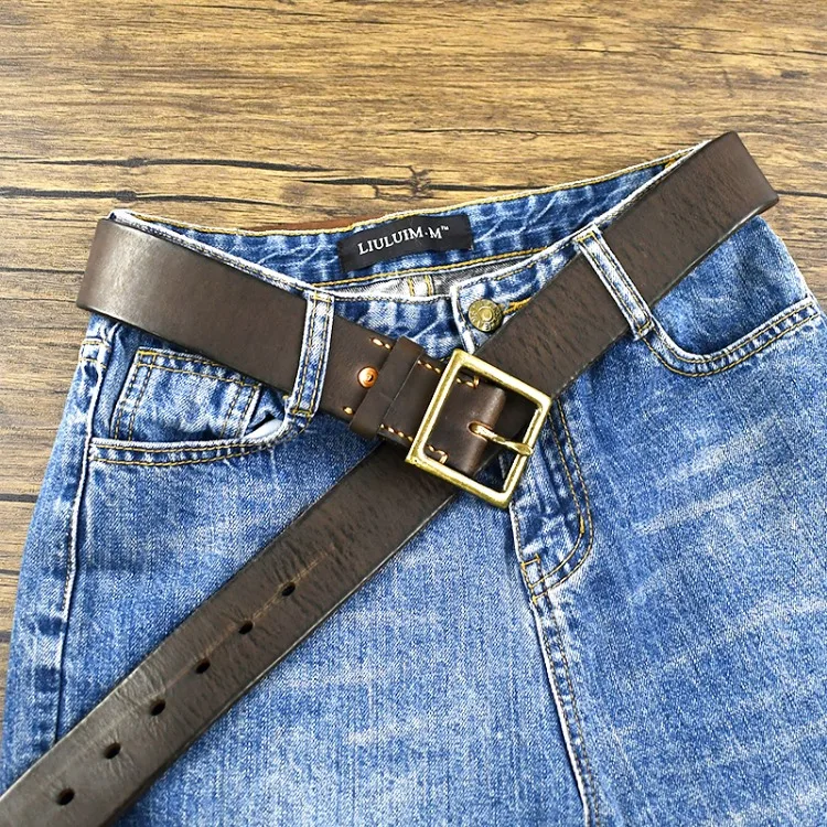 Deepeel 38/43mm Fashion Perforated Belt Genuine Leather Belts for Men High Quality Vintage Pin Buckle Jeans Waistband Accessory