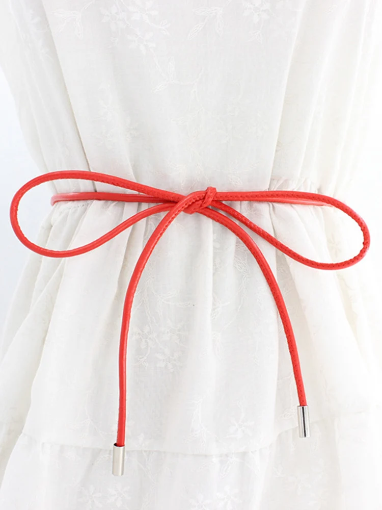 Faux Leather Slim Belt Knotted Waist Belt Solid Color Thin Waist Chain Long Waist Rope Dresses String Vintage DIY Waistband 벨트