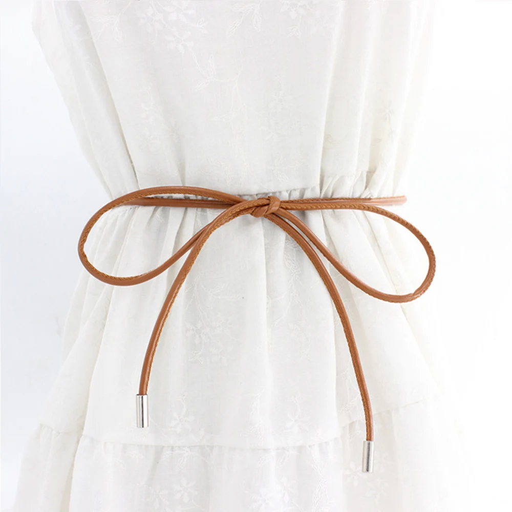 Faux Leather Slim Belt Knotted Waist Belt Solid Color Thin Waist Chain Long Waist Rope Dresses String Vintage DIY Waistband 벨트