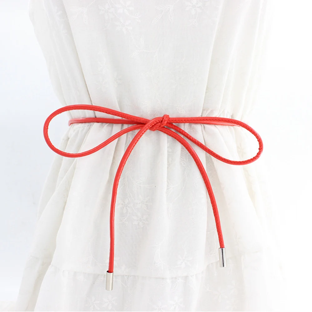 Faux Leather Slim Belt Knotted Waist Belt Solid Color Thin Waist Chain Long Waist Rope Dresses String Vintage DIY Waistband 벨트