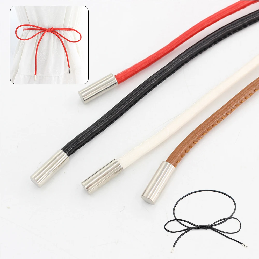 Faux Leather Slim Belt Knotted Waist Belt Solid Color Thin Waist Chain Long Waist Rope Dresses String Vintage DIY Waistband 벨트